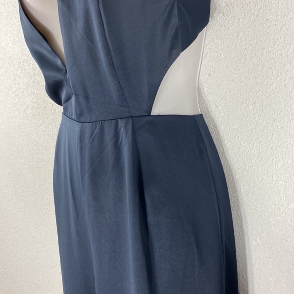 NWT Sugar+Lips Deep Navy Satin Cross Back Cutout Side Wide Leg Jumpsuit Small S - Picture 6 of 10